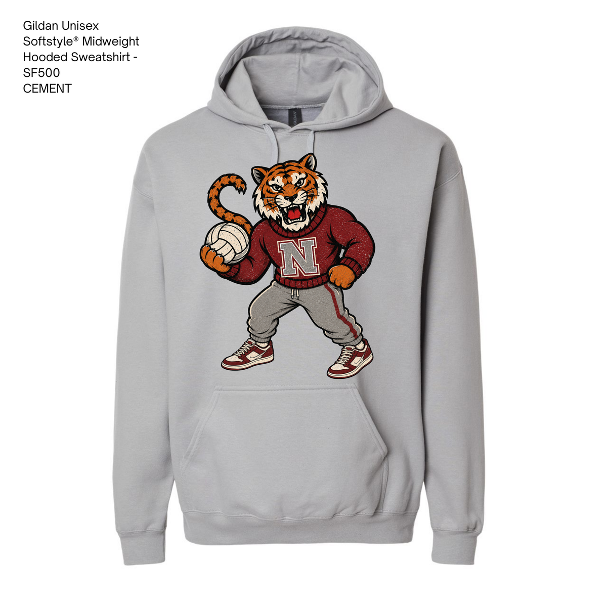 Gildan Midweight Hoodie, NHS Volleyball: Vintage Tiger