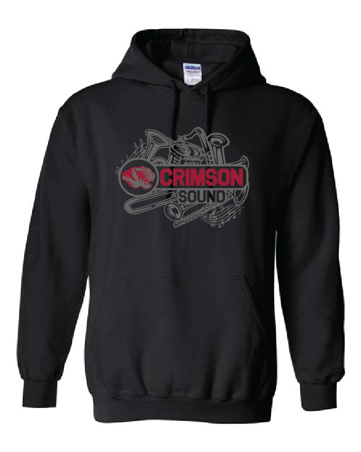 Gildan Hooded Sweatshirt: Crimson Sound w/ Instruments