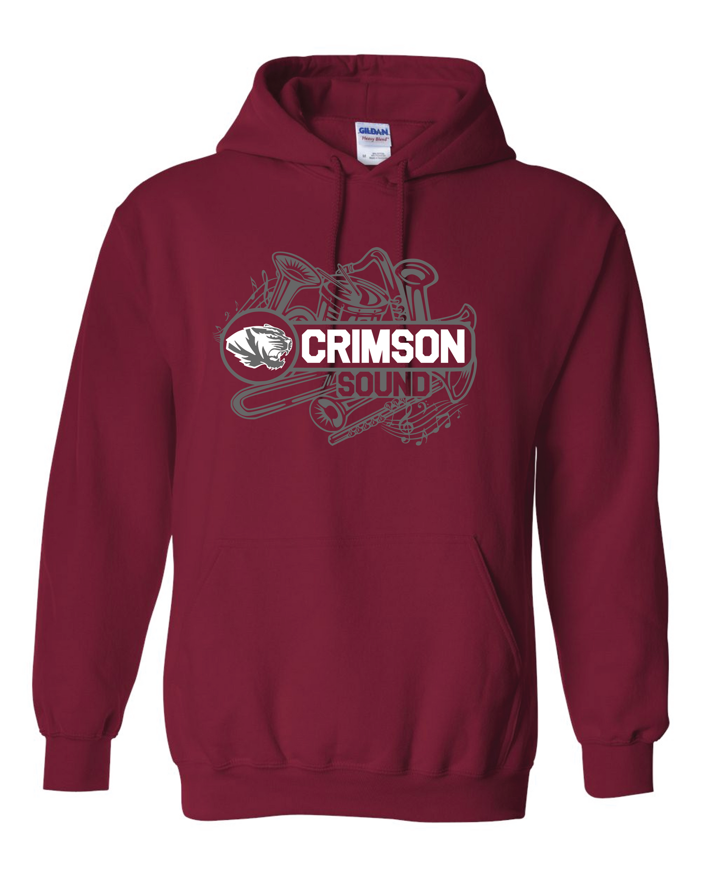Gildan Hooded Sweatshirt: Crimson Sound w/ Instruments