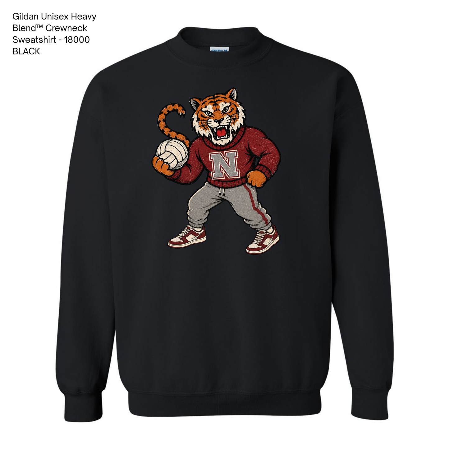 Gildan Crewneck, NHS Volleyball: Vintage Tiger
