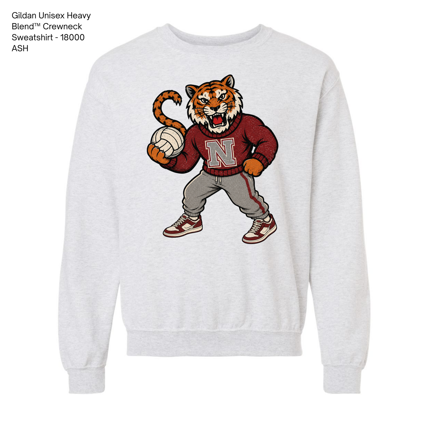 Gildan Crewneck, NHS Volleyball: Vintage Tiger