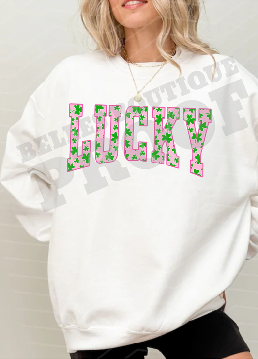 Pink Clover "Lucky" St. Patrick’s Day Crewneck